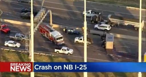 Overturned box truck delays traffic on I-25 near Broomfield - CBS Colorado
