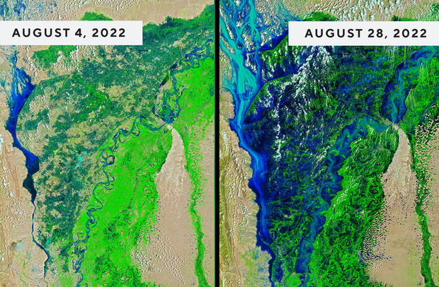 Indus River satellite images showing flooding 