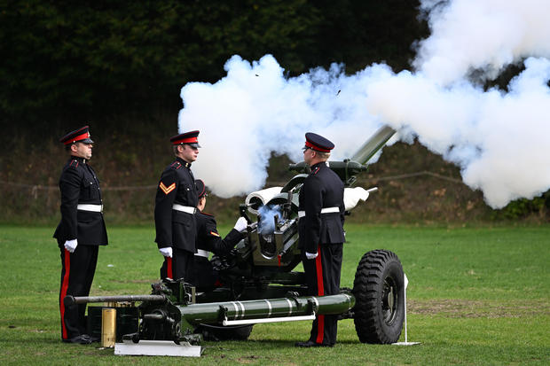 Royal Artillery fire a 21-gun salute 