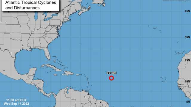 National Hurricane Center's location of Tropical Depression Seven 
