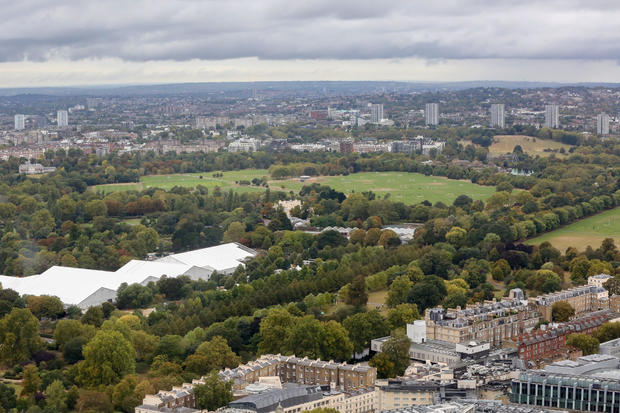 An aerial view of London showing Regents Park and Primrose 