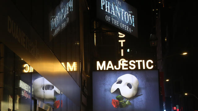 Signage at The 34th Anniversary Performance of Andrew Lloyd Webber's "Phantom of The Opera" on Broadway at The Majestic Theater on January 26, 2022 in New York City. 