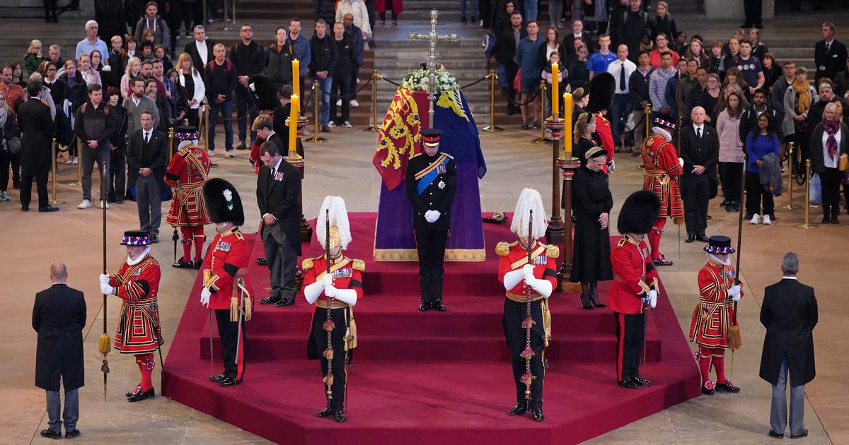 All eight of Queen Elizabeth II’s grandchildren hold silent vigil beside her coffin