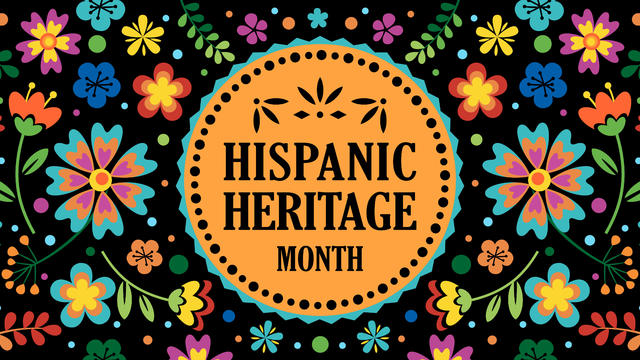 Hispanic heritage month. Vector web banner, poster, card for social media, networks. Greeting with national Hispanic heritage month text on floral pattern background. 