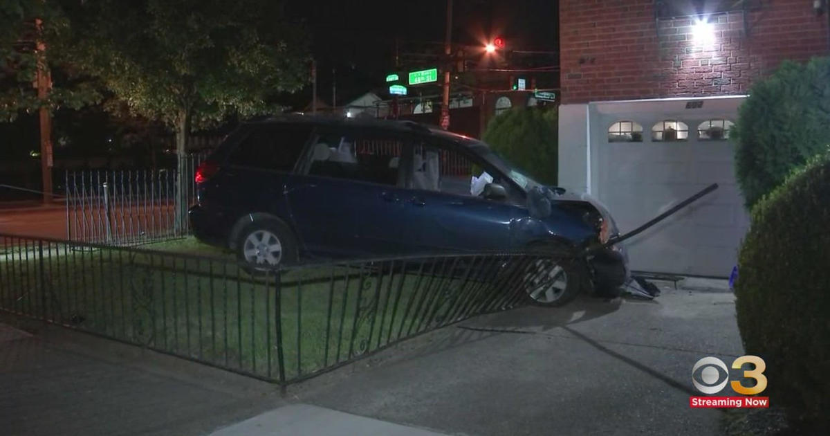 Driver loses control, crashes car into house in West Philadelphia CBS