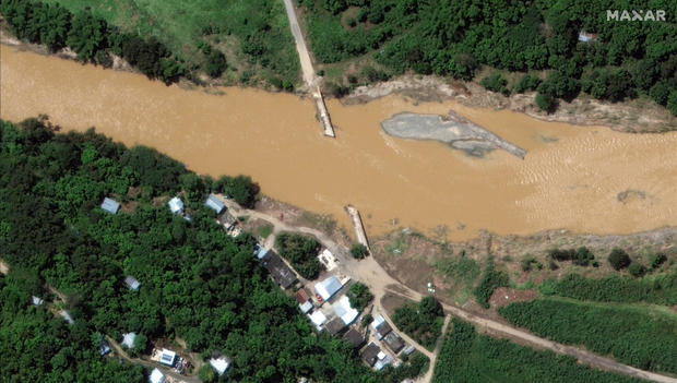 A satellite image shows a flooded bridge in the aftermath of Hurricane Fiona, in Arecibo 