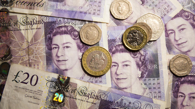 In this photo illustration banknotes of the pound sterling, 