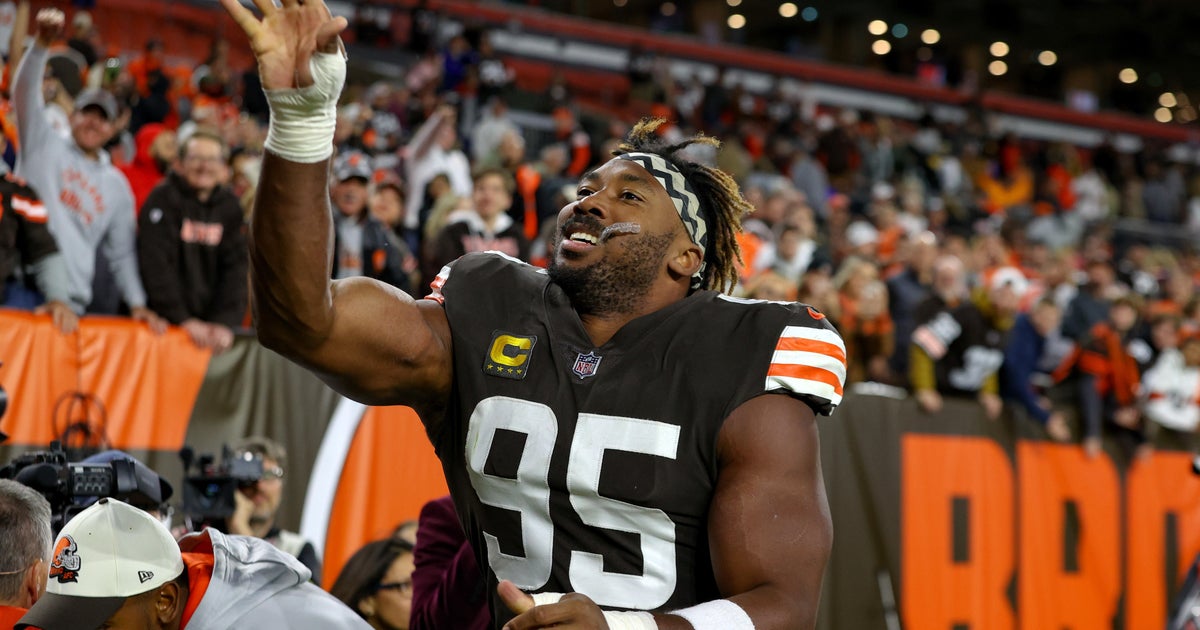 Myles Garrett of the Cleveland Browns runs a drill during the News Photo  - Getty Images