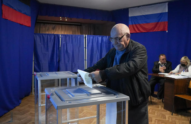 Pro-Moscow officials say occupied areas have voted to join Russia in referendums dismissed as illegitimate by the West