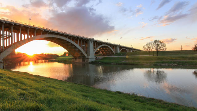 Fort Worth Paddock Viaduct and Trinity River at Sunset 