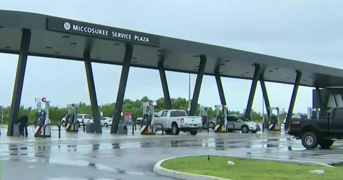 West coastline evacuees driving out storm at Alligator Alley support plaza