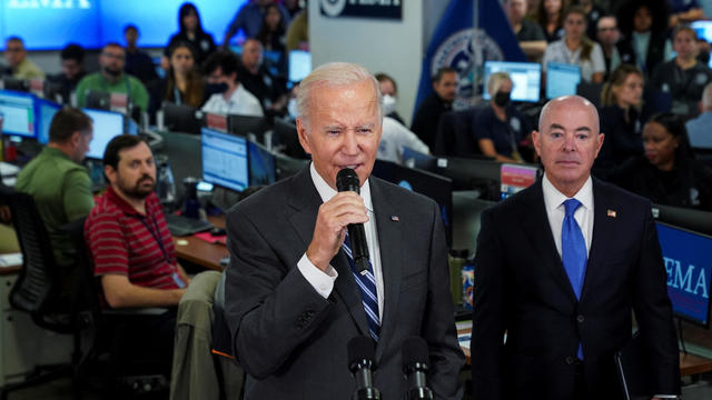 U.S. President Biden receives a briefing on the impact of Hurricane Ian during a visit to FEMA headquarters in Washington 