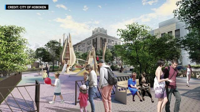 An artist's rendering shows plans for a playground at a Hoboken park. 