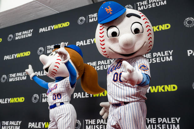 Mr. Met and Mrs. Met attend PaleyWKND outside the Paley Museum on October 01, 2022 in New York City. 