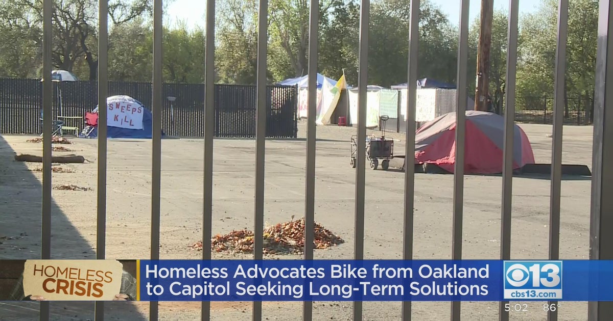 Homeless people, advocates ride bikes from Oakland to capitol to demonstrate need for long-term hous