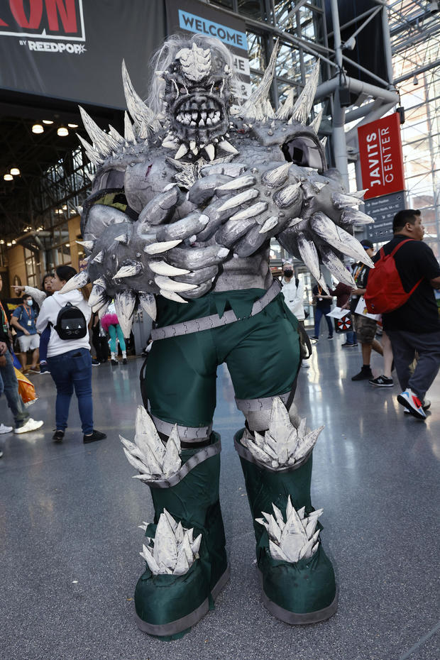 A Doomsday cosplayer poses during New York Comic Con 2022 on October 06, 2022 in New York City. 