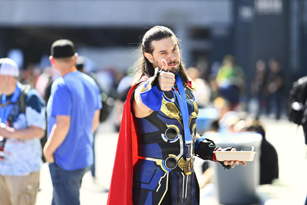 Thor poses during New York Comic Con 2022 on October 06, 2022 in New York City. 