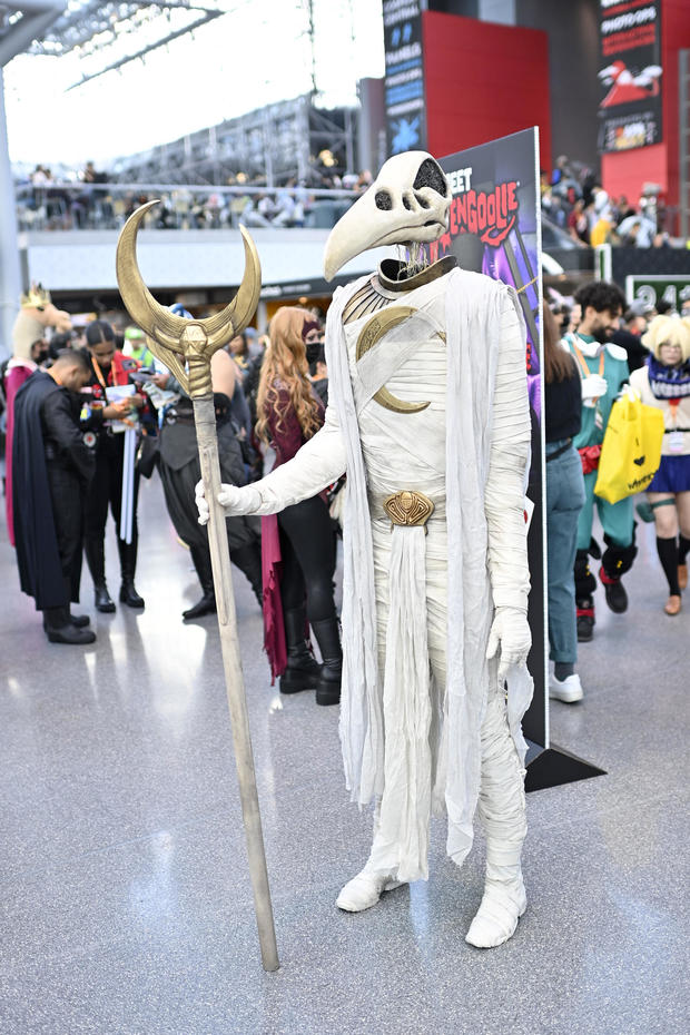 A Moon Knight cosplayer poses during New York Comic Con 2022 on October 08, 2022 in New York City. 