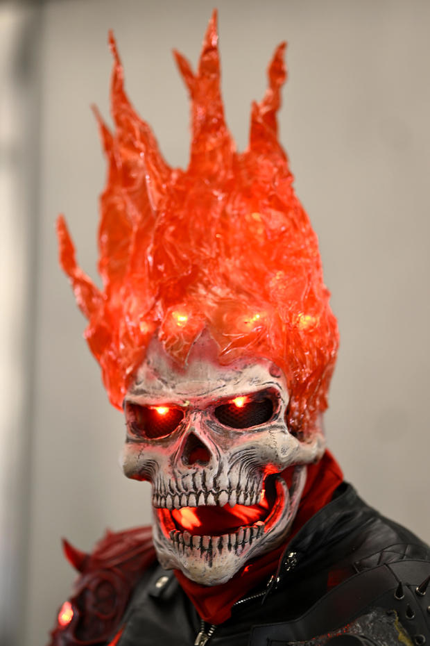 A Ghost Rider cosplayer poses during New York Comic Con 2022 on October 08, 2022 in New York City. 
