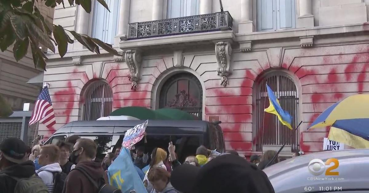 Protests Outside Russian Consulate In Manhattan Over Missile Strikes In