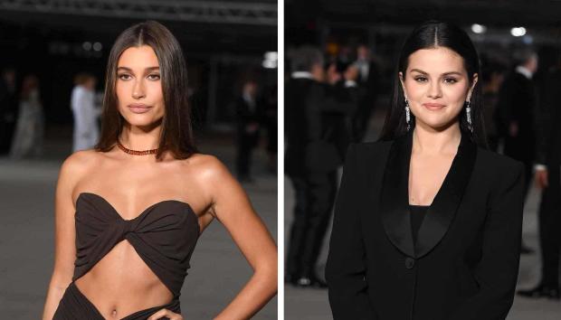 Photos of Hailey Bieber, at left, and Selena Gomez 