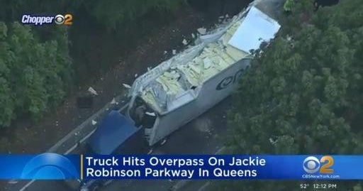Truck&rsquo;s top ripped off by overpass on Jackie Robinson Parkway - CBS New