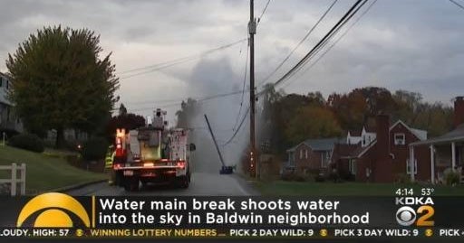 Water main break in Baldwin shoots water into the sky - CBS Pittsburgh