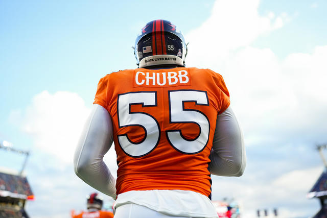 Linebacker Bradley Chubb meets with the media