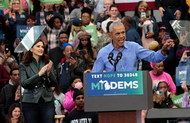 Former U.S. President Obama attends a rally with Michigan Governor Whitmer 