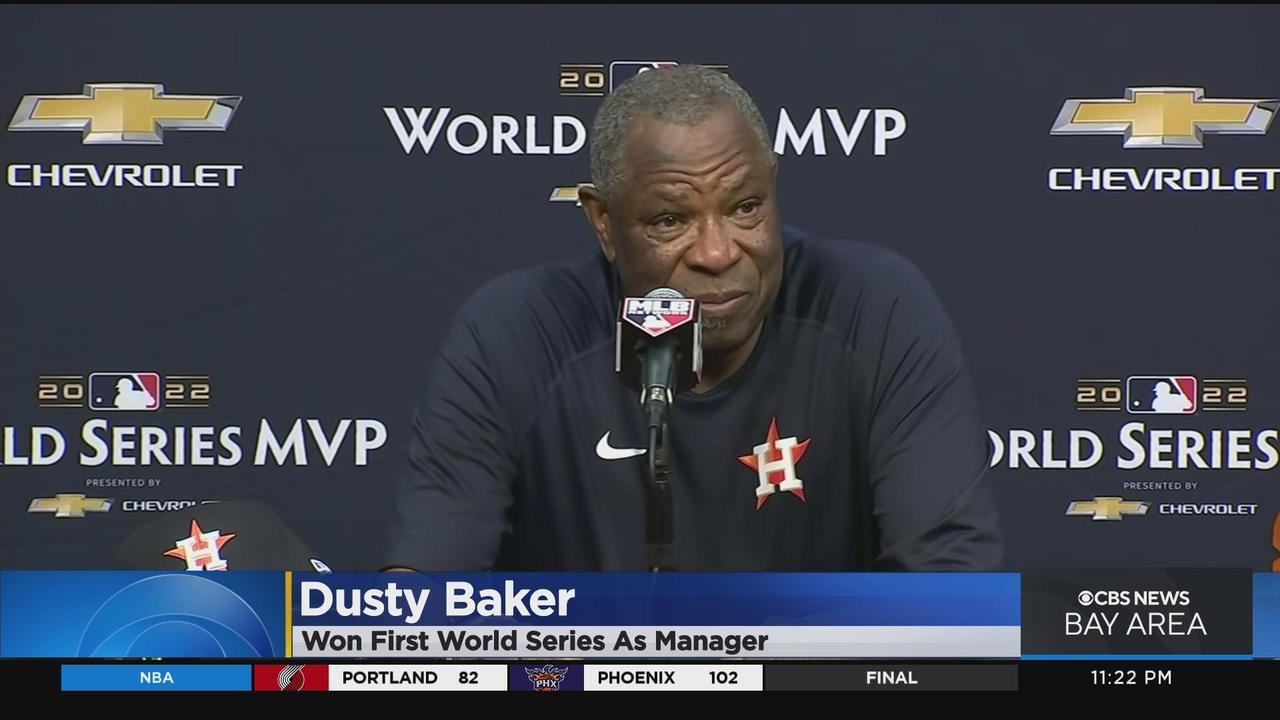 Darren Baker celebrates dad Dusty's World Series victory