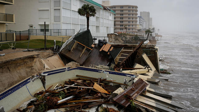 A destroyed pool of a beachfront building is seen after Hurricane Nicole made landfall on Florida's east coast, in Daytona Beach Shores, Florida, November 10, 2022. 