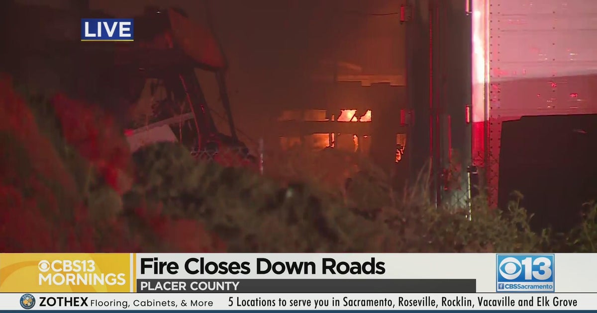 Roads shut down in Placer County due to pallet fire - CBS Sacramento