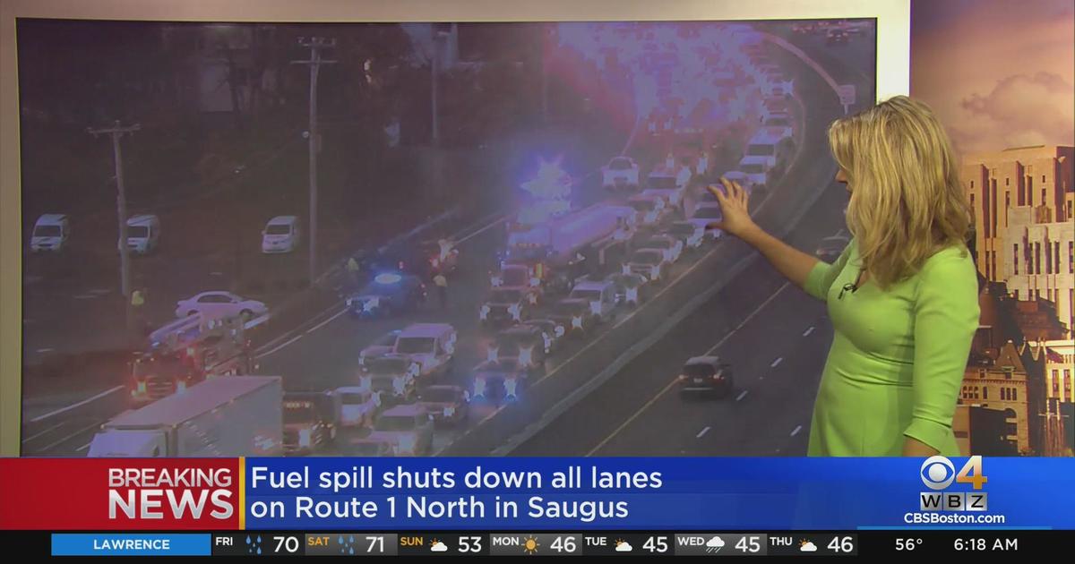 Truck crash, fuel spill shuts down Route 1 north in Saugus - CBS Boston
