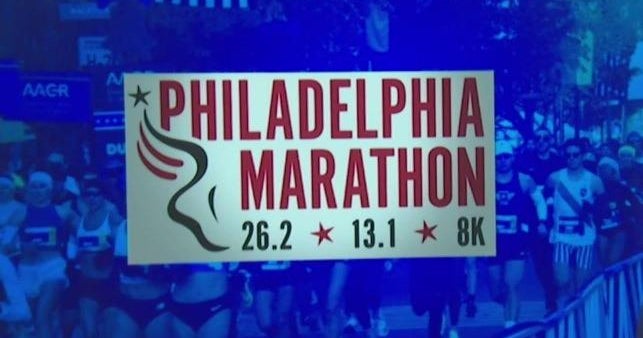 Runners line up for Philadelphia Marathon in Center City along the