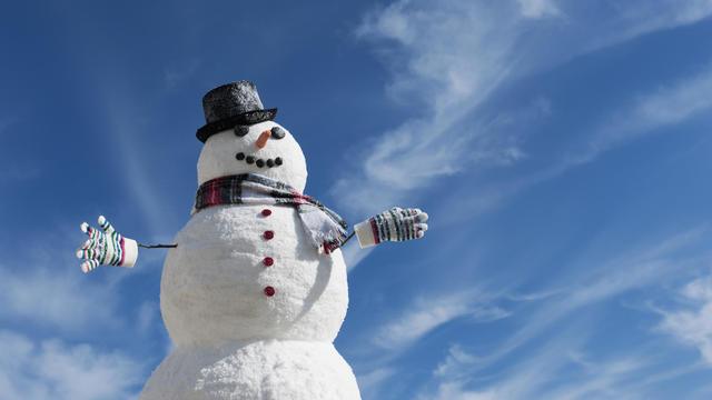 USA, New Jersey, Jersey City, Snowman under blue sky 