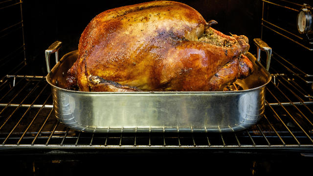 USA, New York State, New York City, Roasted turkey for Thanksgiving in oven 