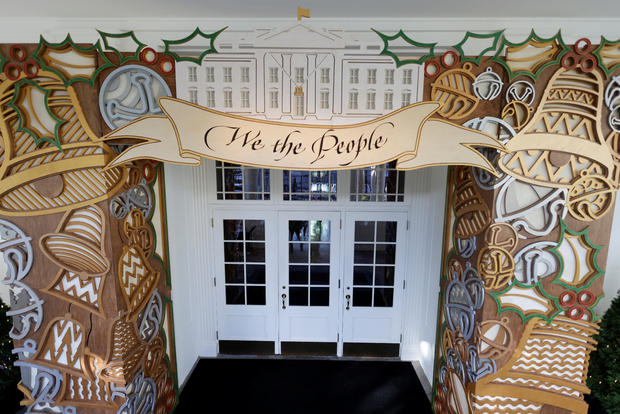 Christmas decorations on the theme "We the People" are unveiled at the White House 