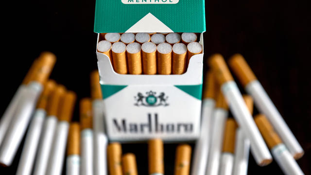 In this photo illustration, menthol cigarettes sit on a table on April 28, 2022 in Los Angeles, California. 