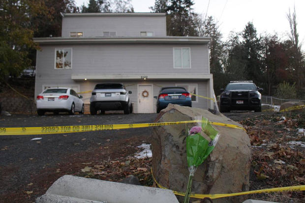 Police tape outside the house where four University of Idaho students were killed 