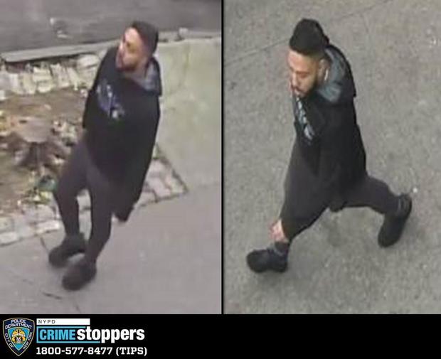 Surveillance photos of a man wanted in a baseball bat attack in Hamilton Heights. 