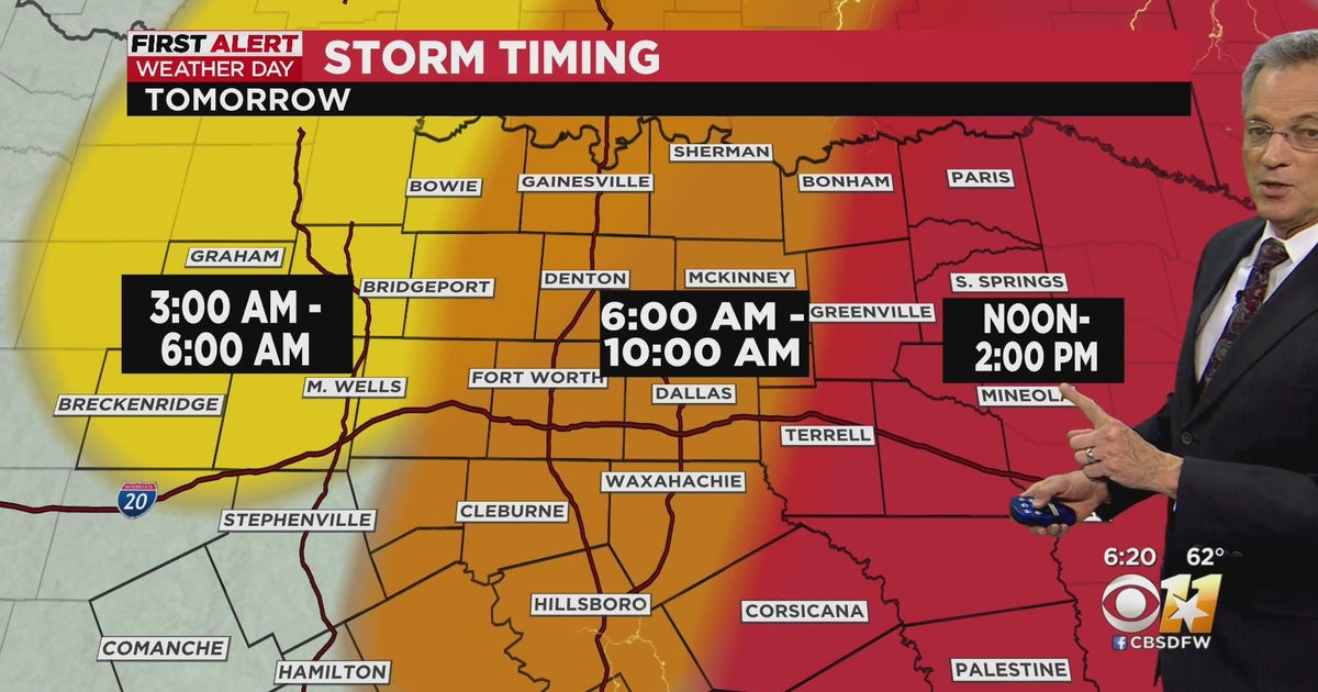 Severe storms expected during the Tuesday morning commute - CBS Texas