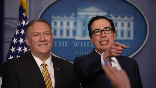 Mike Pompeo and Steven Mnuchin at the White House in 2019 