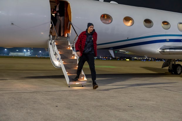 Brittney Griner steps off a plane back onto U.S. soil after her release from Russian prison.