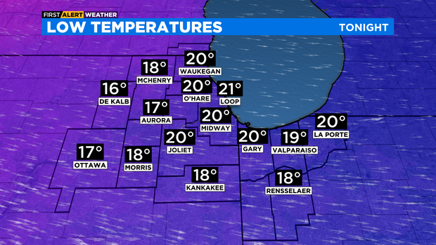 Low temperatures for Saturday, Dec. 17, 2022 