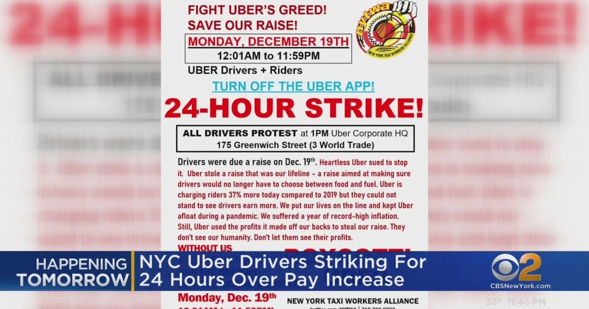 NYC Uber drivers striking for 24 hours over pay increase - CBS New York