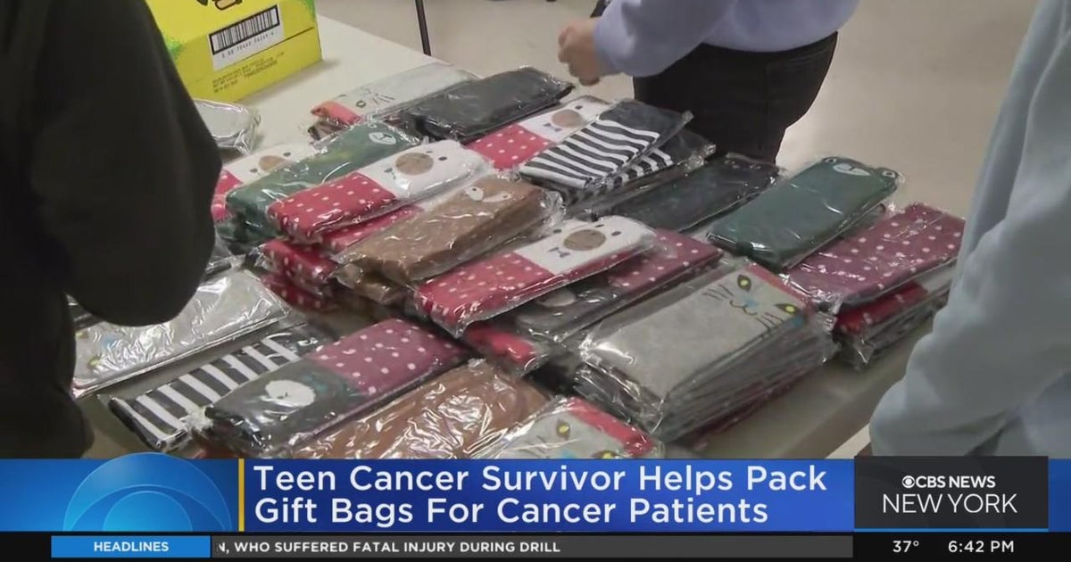 Teen cancer survivor helps pack gift bags for cancer patients - CBS New