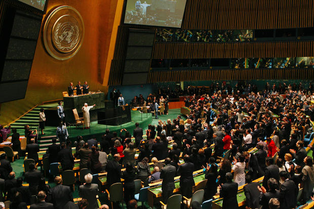 NEW YORK – Pope Benedict XVI addresses the general assembly of the United Nations, with a message o 