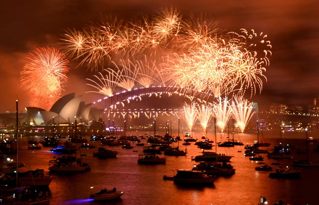 Fireworks explode over Sydney Harbour during New Year's celebrations in Sydney, Australia, January 1, 2023.