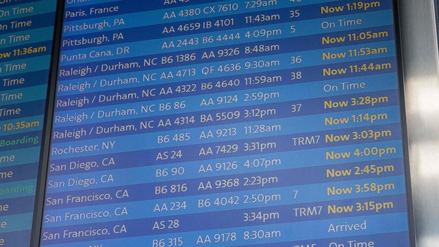 A schedule of flights at John F. Kennedy International Airport on January 11, 2023, in New York. 