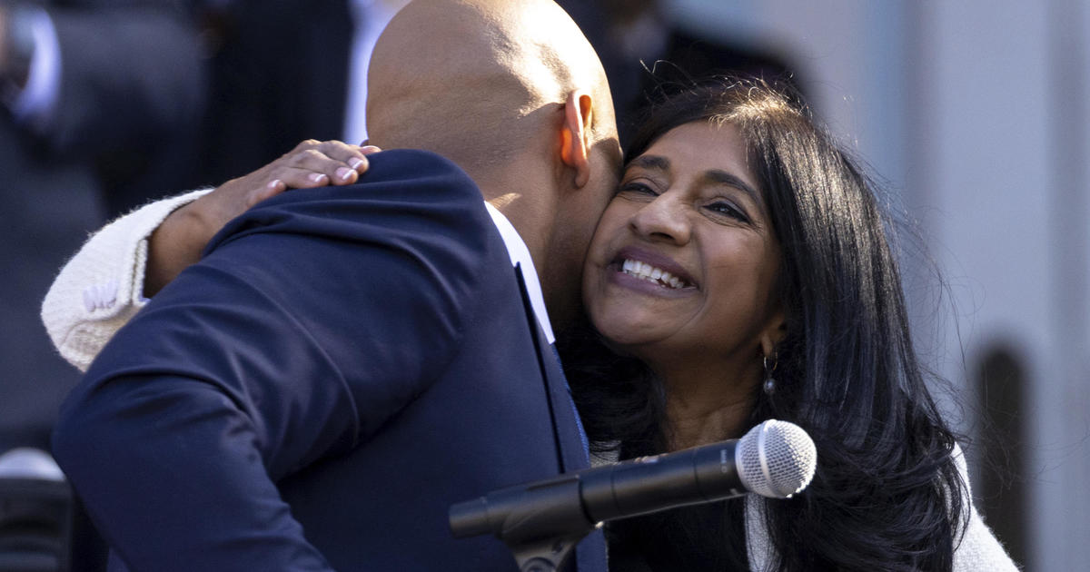 Governor Wes Moore and Lt. Governor Aruna Miller pose for a a